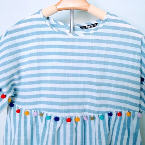 COTTON STRIPED POMPOM DRESS - Picture 6 of 13